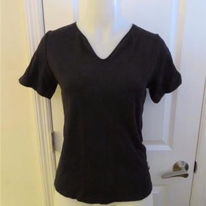 LONGCHAMP BLACK V-NECK SHORT SLEEVE TOP SIZE L ***